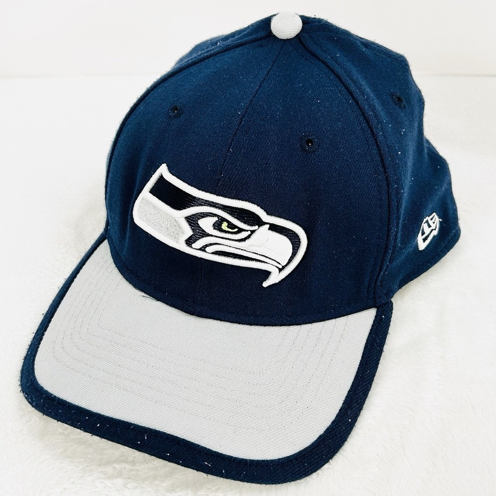 Seattle Seahawks New‎ Era Team Logo 39THIRTY Stretch Flex Hat Cap M/L NFL Blue